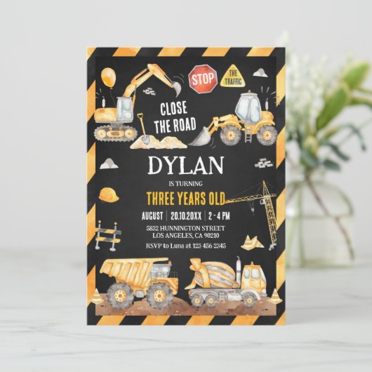 Construction Boy Birthday Invitation Kaart (Staand voorkant)