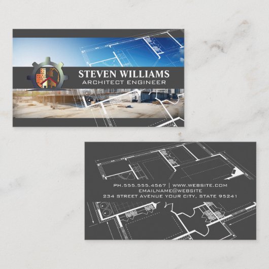 Construction Build Site | Architect Blueprints Visitekaartje (Voorkant / Achterkant)