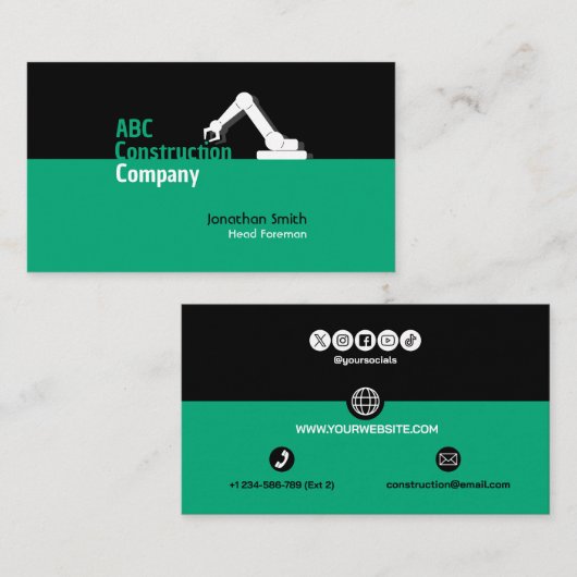 Construction Building Crane Business Card Visitekaartje (Voorkant / Achterkant)