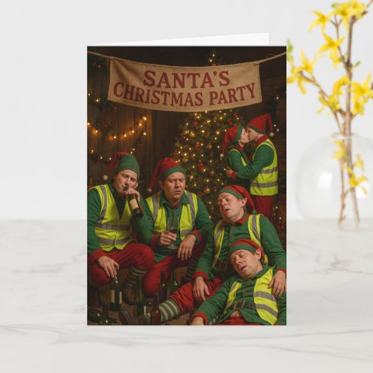 Construction Christmas card - drunk elves! Kaart (Gele Bloem)