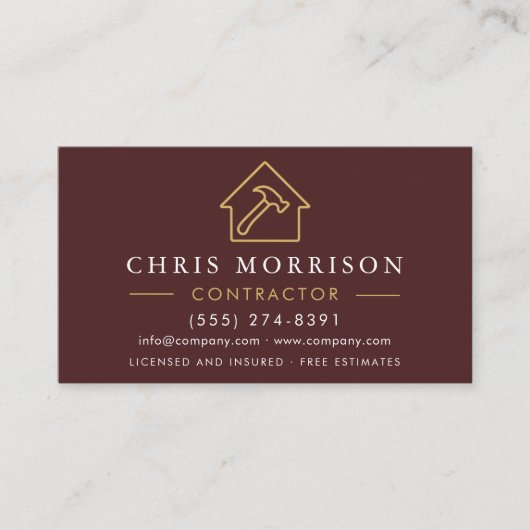 Construction Company Burgundy Gold QR Code Visitekaartje (Voorkant)