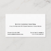 Construction Contractor Architect Business Card Visitekaartje (Achterkant)