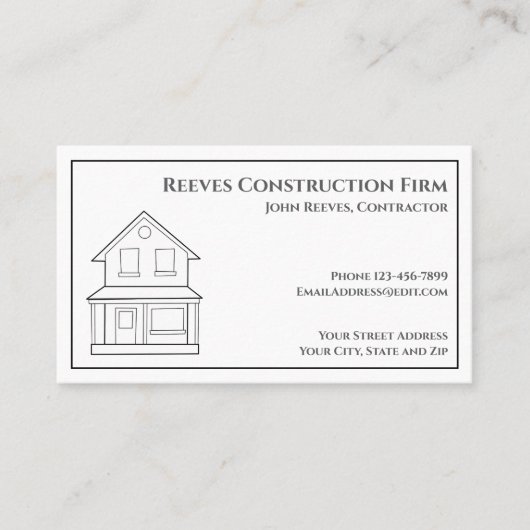 Construction Contractor Architect Business Card Visitekaartje (Voorkant)