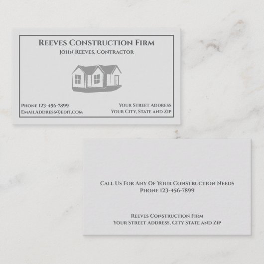 Construction Contractor Architect Business Card Visitekaartje (Voorkant / Achterkant)