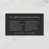 Construction Contractor Excavation Services Visitekaartje (Achterkant)
