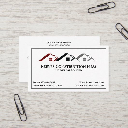 Construction Contractor Roofer Business Cards Visitekaartje (Voorkant / Achterkant in situ)