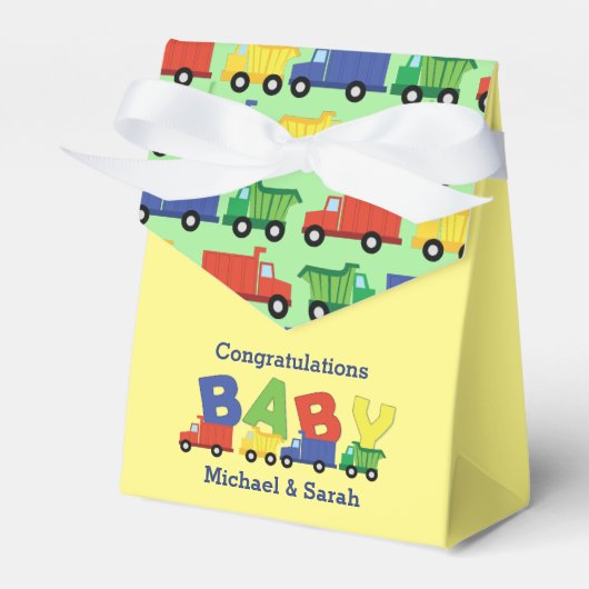 Construction Cute Trucks Boy Baby shower Bedankdoosjes (Voorkant Zijde)