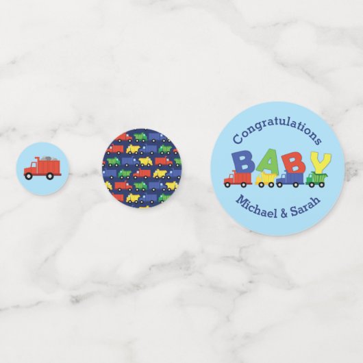 Construction Cute Trucks Boy Baby shower Confetti (Achterkanten)