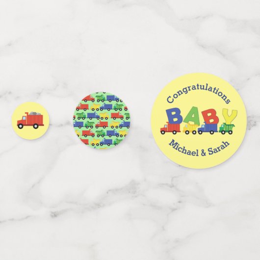 Construction Cute Trucks Boy Baby shower Confetti (Achterkanten)