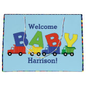 Construction Cute Trucks Boy Baby shower Groot Cadeauzakje (Voorkant)