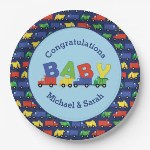 Construction Cute Trucks Boy Baby shower Papieren Bordje