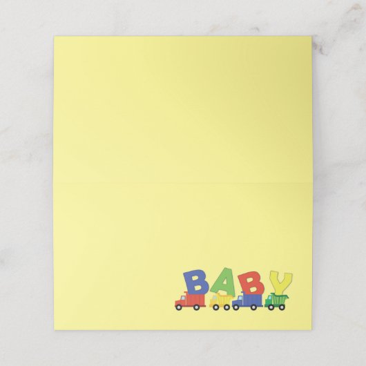 Construction Cute Trucks Boy Baby shower Plaatskaartje (Buitenkant ongevouwen)