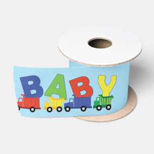 Construction Cute Trucks Boy Baby shower Satijnen Lint