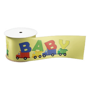 Construction Cute Trucks Boy Baby shower Satijnen Lint