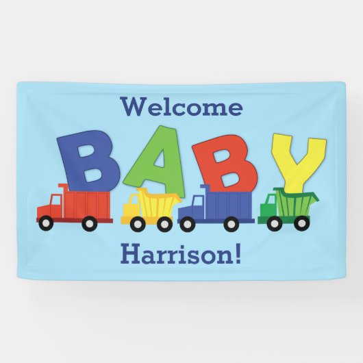 Construction Cute Trucks Boy Baby shower Spandoek (Horizontaal)