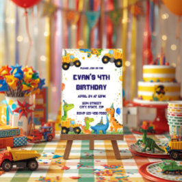 Construction Dinosaur Birthday Invitation Dump Kaart