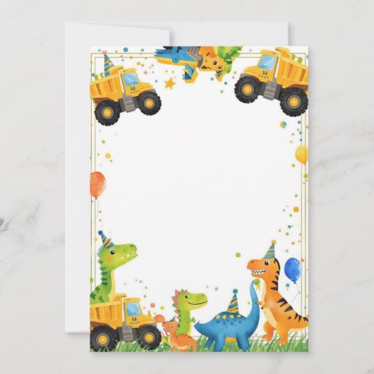Construction Dinosaur Birthday Invitation Dump Kaart (Achterkant)