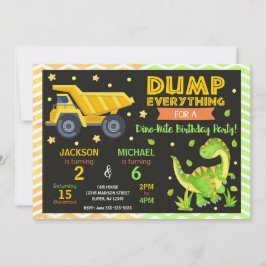 Construction & Dinosaur Joint Birthday Invitation Kaart