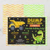 Construction & Dinosaur Joint Birthday Invitation Kaart (Voorkant / Achterkant)