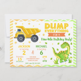 Construction & Dinosaur Joint Birthday Invitation Kaart