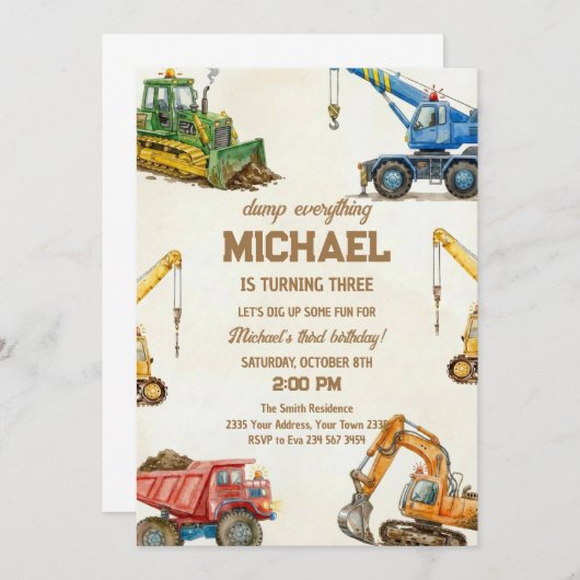 Construction Dump Everything Truck 3rd birthday Kaart (Voorkant / Achterkant)