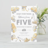 Construction Dump Truck FIVE 5th Birthday Party Kaart (Staand voorkant)