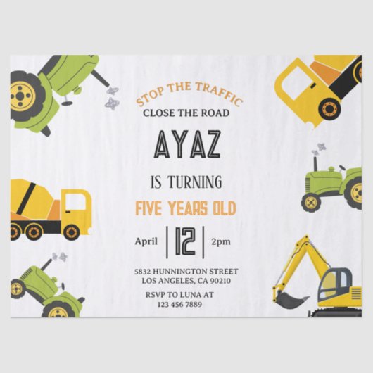 Construction Dump Truck Party Boy Birthday  Tissuepapier (Voorkant)