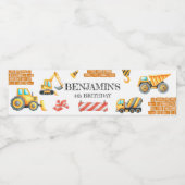 Construction Dump Truck Party Boy Birthday Waterfles Etiket (Enkel label)