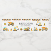 Construction Dump Truck Party Boy Birthday Waterfles Etiket (Enkel label)