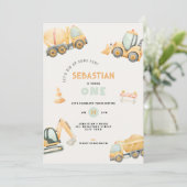 Construction Dump Truck Party Boy First Birthday Kaart (Staand voorkant)