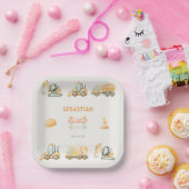 Construction Dump Truck Party Boy First Birthday Papieren Bordje (Feest)
