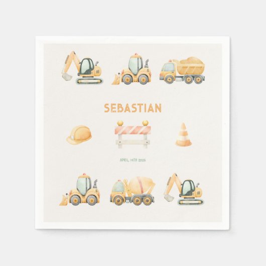 Construction Dump Truck Party Boys Birthday Servet (Voorkant)