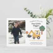 Construction Dump Truck Photo 2nd Birthday Party Kaart (Staand voorkant)