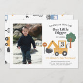 Construction Dump Truck Photo 3nd Birthday Party Kaart (Voorkant / Achterkant)