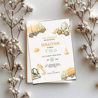 Construction Dump Truck Theme 2nd Birthday Kaart