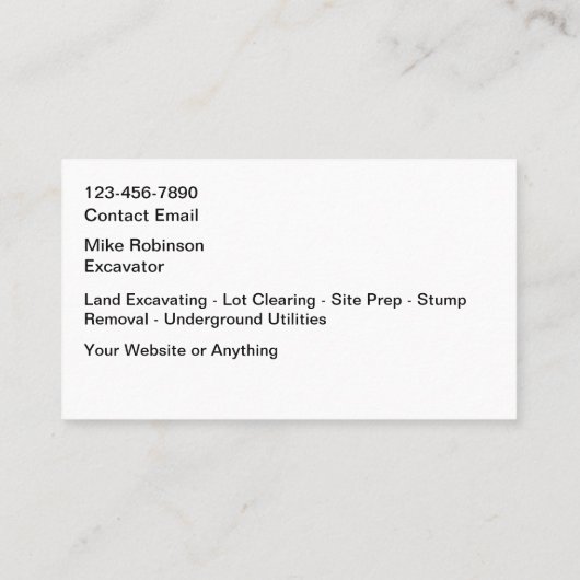 Construction Excavating Services Visitekaartje (Achterkant)