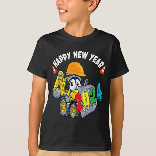 Construction Excavator Happy New Year 2024 For Boy T-shirt (Voorkant)