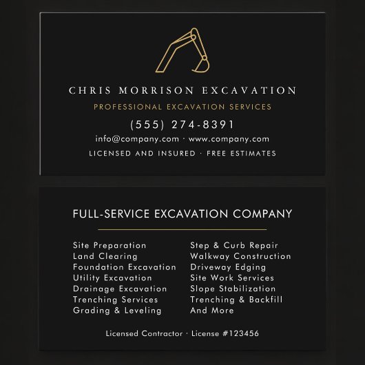 Construction Excavator Heavy Equipment Services Visitekaartje