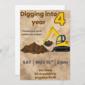 Construction-Excavator Invitation Kaart (Voorkant / Achterkant)