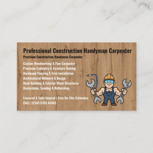 Construction Handyman Carpenter cartoon Visitekaartje (Voorkant)