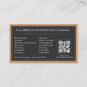 Construction Handyman QR Code Professional Visitekaartje (Achterkant)