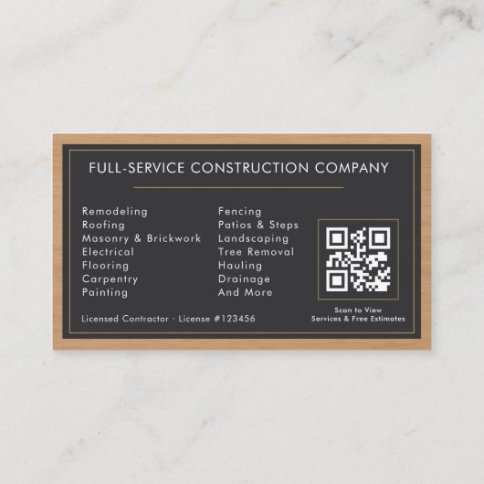 Construction Handyman QR Code Professional Visitekaartje (Achterkant)