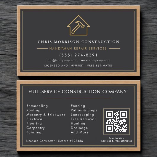 Construction Handyman QR Code Professional Visitekaartje