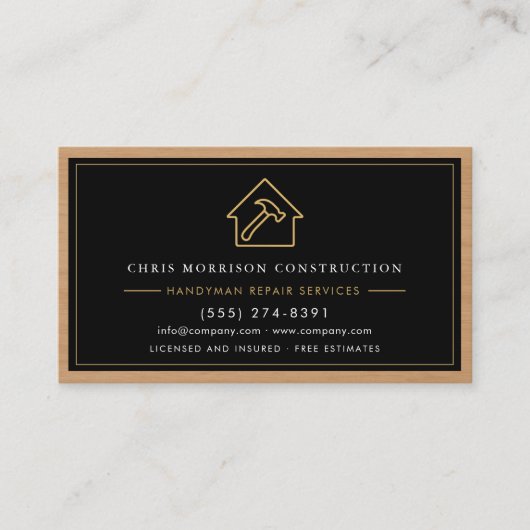 Construction & Handyman QR Code Wood Visitekaartje (Voorkant)