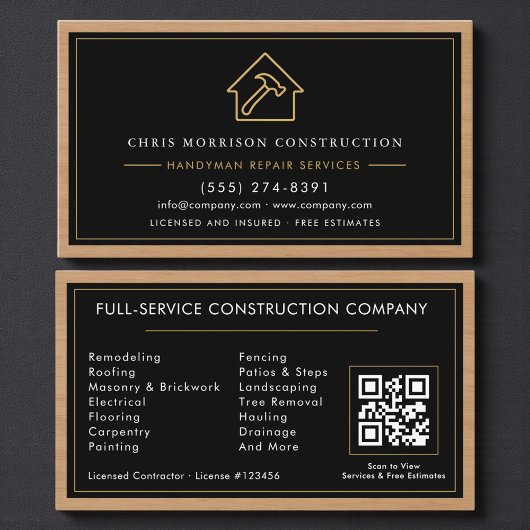 Construction & Handyman QR Code Wood Visitekaartje