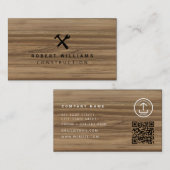 Construction Handyman Tools QR Code Wood Visitekaartje (Voorkant / Achterkant)