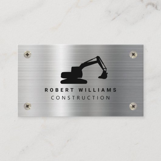 Construction Heavy Equipment Operator Metal Modern Visitekaartje (Voorkant)