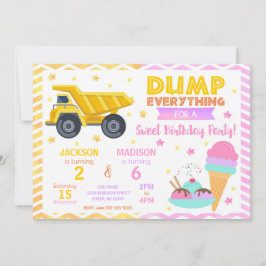 Construction & Ice Cream Joint Birthday Invitation Kaart