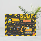 Construction Joint Birthday Invitation Siblings Kaart (Staand voorkant)