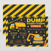 Construction Joint Birthday Invitation Siblings Kaart (Voorkant / Achterkant)